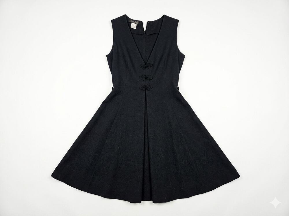 Vintage 60s Garfinckels Washington DC Black A Line Dress Chinese Knot Detail